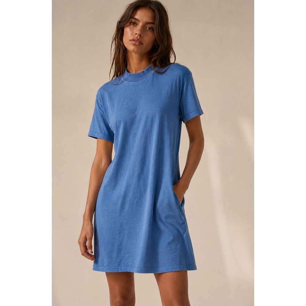 Free People Blue Terry Cloth Short Sleeve Oversized Pocket Dress Size Small NWOT